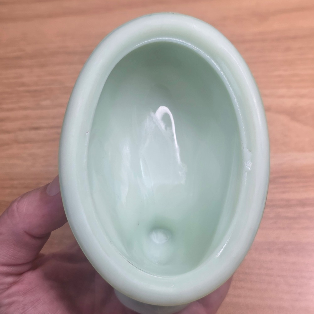Vintage Jadeite Glass Rabbit on Basket Trinket Dish Green Easter Bunny - Picture 8 of 12